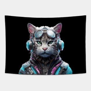 Ashen Aesthetics - The Stylish Cyborg Cat Tapestry