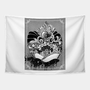 Skull Fire Crown Heart Playing Cards Tapestry