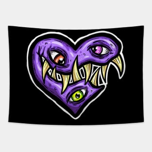 Zombie Heart Teethy Smile Purple Valentines Day Tapestry