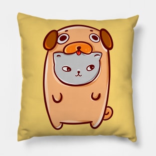 Cat in a pug costume Pillow