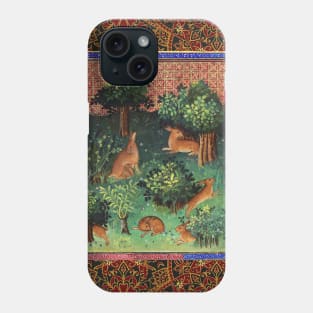 BOOK OF HUNTING ,HARES IN WOODLAND GREENERY Medieval Miniature Phone Case