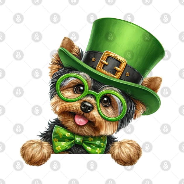 St Patricks Day Peeking Yorkshire Terrier Dog by Chromatic Fusion Studio