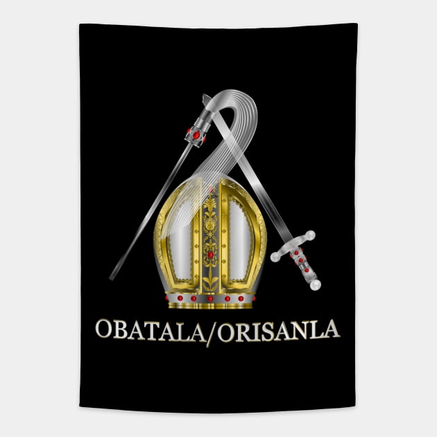 Orisha Obatala Papal Hat Silver Sword and Whisk Tapestry by geodesyn