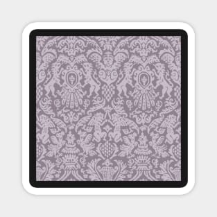 Grey on Grey Weird Medieval Lions, Cherubs, and Skulls Scrollwork Damask Magnet