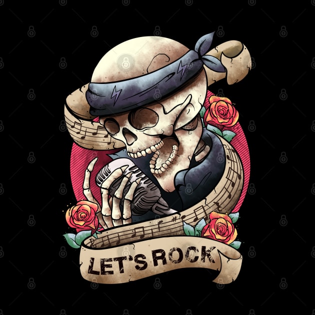 Lets Rock Rock&Roll Skeleton Hand Vintage Retro Rock Concert by MerchBeastStudio