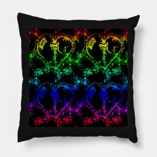 Rainbow Hearts Rainbow Bow Rainbow Ribbon With Black Background Pillow