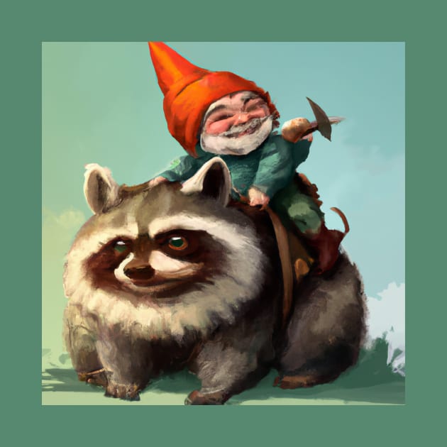 Garden Gnome Riding a Raccoon by Star Scrunch