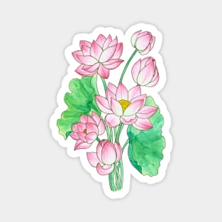 Pink Watercolor Lotus Illustration Magnet