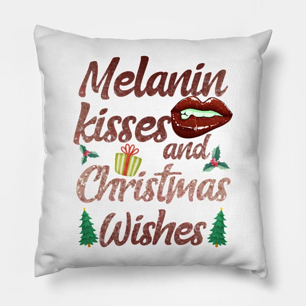 Melanin Kisses and christmas wishes Pillow by MZeeDesigns