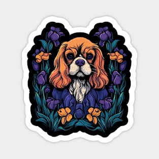 King Charles Spaniel with Irises illustration Magnet