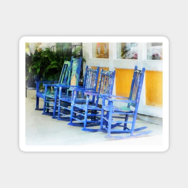 Row of Blue Rocking Chairs Magnet by SusanSavad