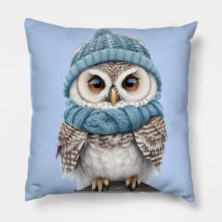 Winter Whimsy: Owl in Woolly Hat and Scarf Pillow