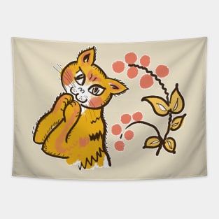 Cute Folk Ginger Cat Tapestry