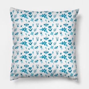 Blue Butterflies and Flowers Pillow