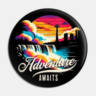 Adventure Awaits Niagara Falls Vintage Design Pin