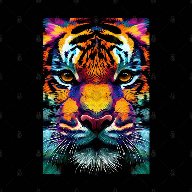 Pop Art Tiger Face In Vibrant Colors - A Unique and Playful Art Print For Animal Lovers by Whimsical Animals