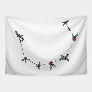 Corona Borealis (Northern Crown) Constellation Roses and Hearts Doodle Tapestry