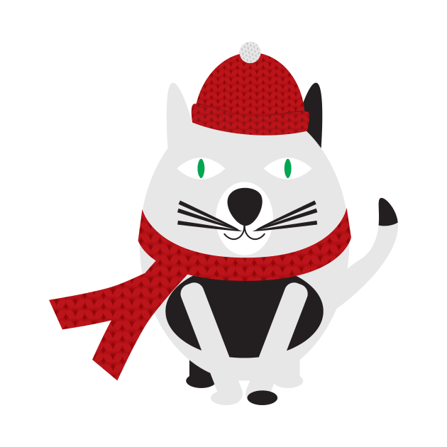 Cartoon Cat with Red Hat and Scarf by sigdesign