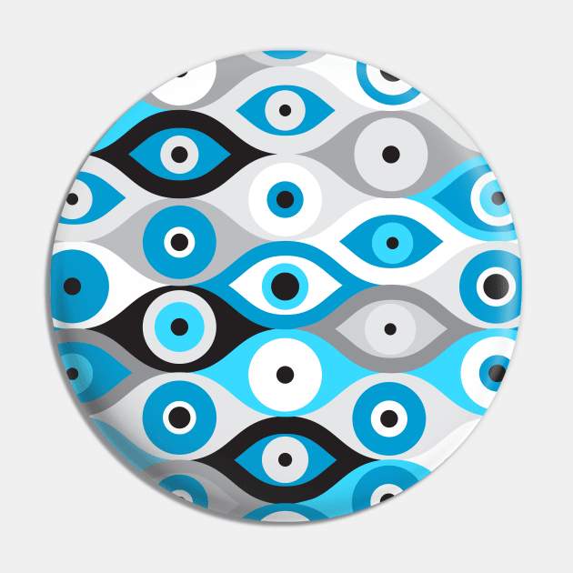 Greek Evil Eye pattern Blues and Greys Pin by Nartissima