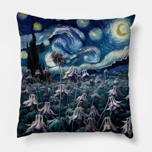 Enchanted Flower Garden Night: Columbine Starry Floral Pillow