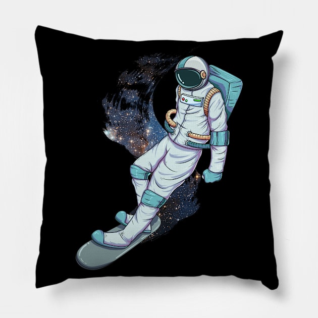 Astronaut Snowboarding In Space Astronaut on Snowboard Pillow by Vaporwave