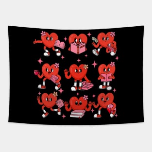 Cute Heart Reading A Book Valentines Day Teacher Book Lovers Tapestry