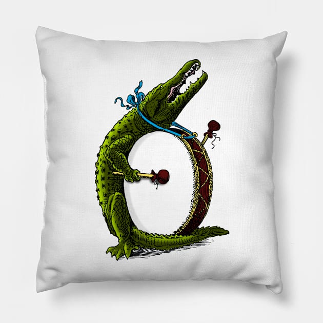 Gator with a drum plain Pillow by Wright Art