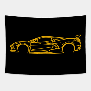Amplify Orange C8 Corvette Racecar Side Silhouette Outline Amplify Orange Supercar Sports car Racing car Tapestry