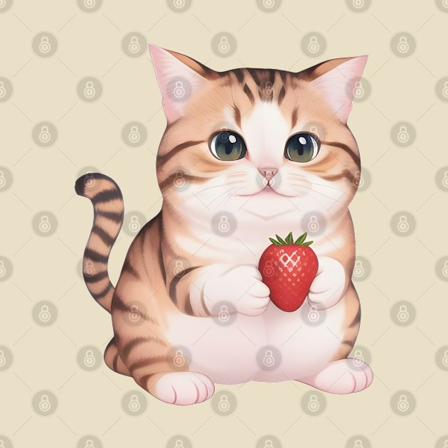 Cute Cat Holding a Strawberry by PHDesigner