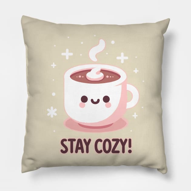 stay cozy.  cute cup of hot chocolate Pillow by Ferdi Everywhere