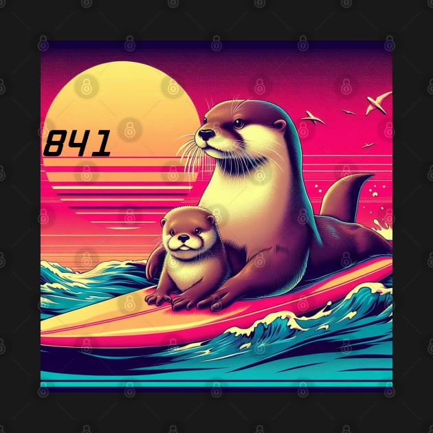 841 surfing otter with baby by REDWOOD9