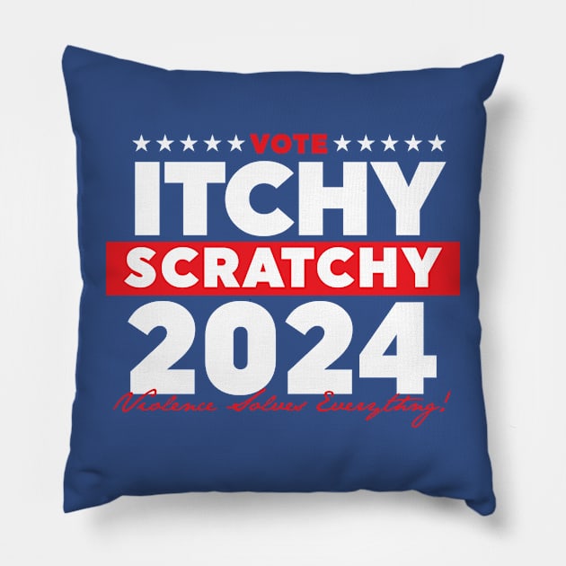 Itchy Scratchy 2024 Pillow by MindsparkCreative