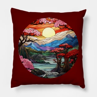 Blue Mountain Sakura Blossoms Pillow