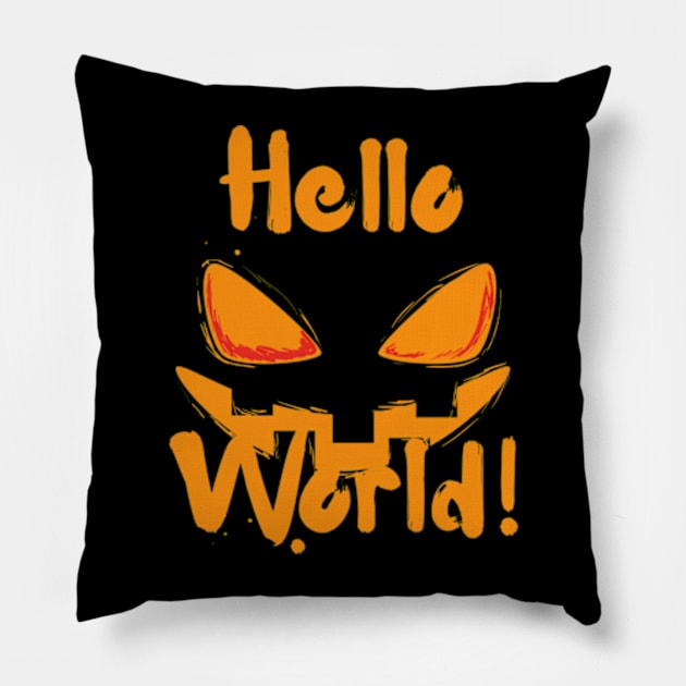 Halloween scary spirit hello world Pillow by SYAO