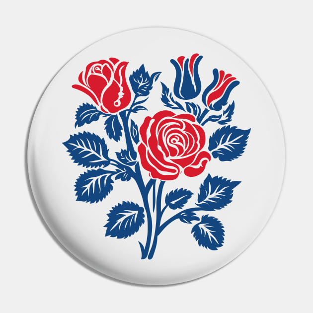 Red and blue roses block print Pin by craftydesigns