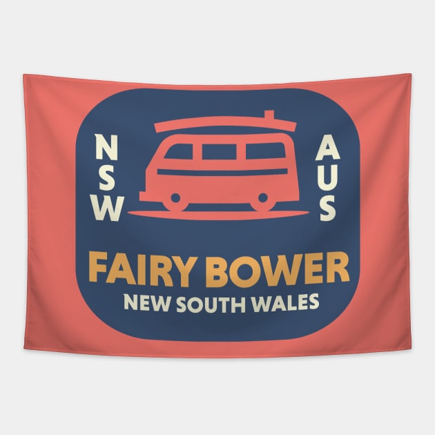 Retro Surfing Emblem Fairy Bower NSW Australia // Vintage Surfing Badge Tapestry by Now Boarding