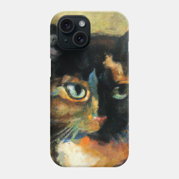 Painting of Tortoise Shell Cat in the Style of Cezanne Phone Case by Star Scrunch