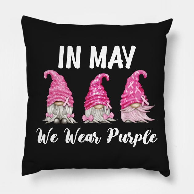 Rainbow In May We Wear Purple Gnomies / In May We Wear Purple Awareness Gnome Pillow by WassilArt