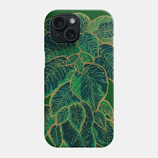 Green and Golden Leaves Pattern, Acrylic Painted and Digitally Enhanced Phone Case