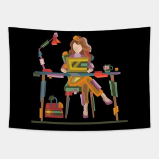 A GIRL WORKING SINCERELY IN LAPTOP Tapestry