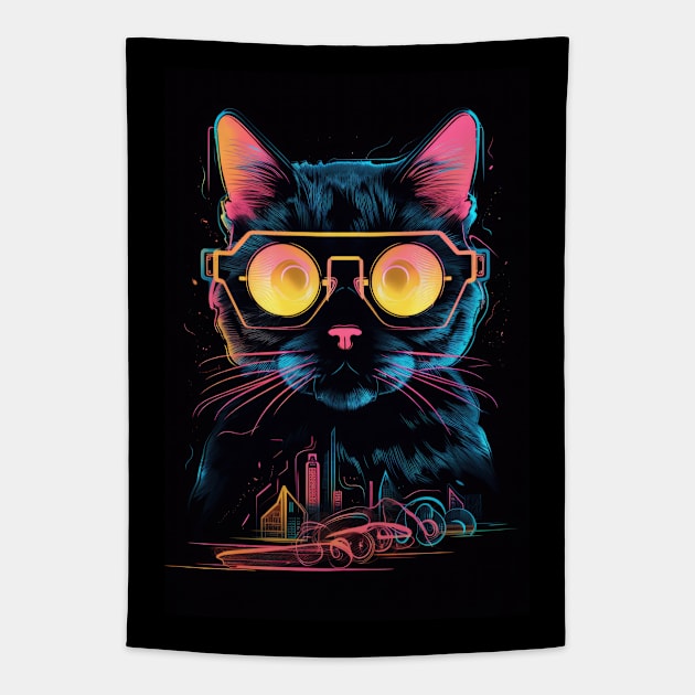 Cyber Nerd Cat Tapestry by JensenArtCo