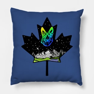 Canadian Maple Leaf German Shepherd - Green/Blue Pillow