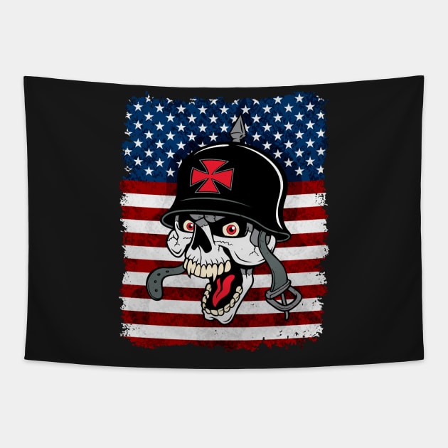 Biker Skull American Flag Tapestry by RadStar