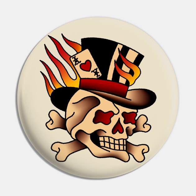 Flaming Top Hat Skull Pin by OldSalt