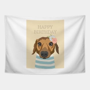 Happy Birthday Dog in Paris with flowers Tapestry