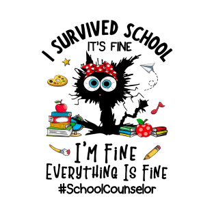 Black Cat School Counselor I'm Fine Everything Is Fine T-Shirt