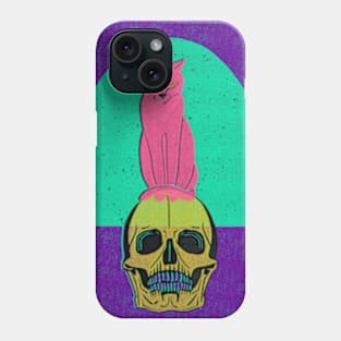 Cat sitting on skull - vibrant Phone Case