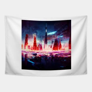 Cyberpunk City at Night Tapestry