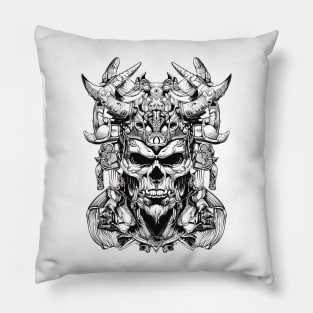 Line Art Skull Head Warrior - Light Version Pillow