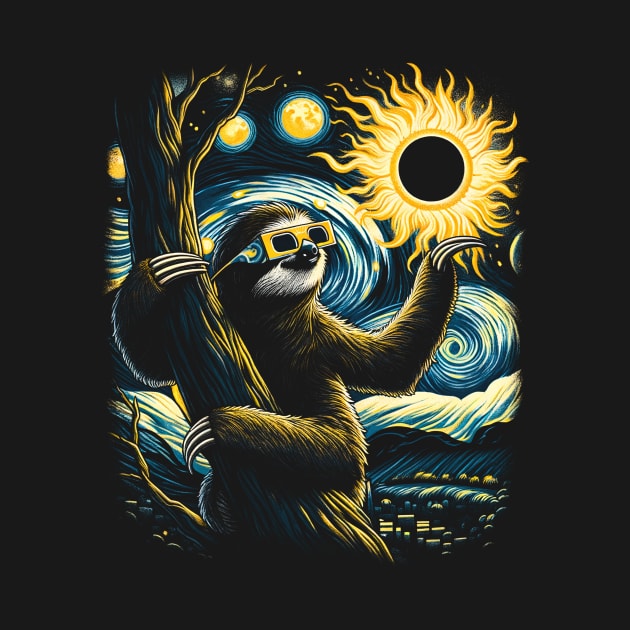 Sloth Eclipse Watcher: Chilling Under the Solar Phenomenon Tee by ArtByJenX